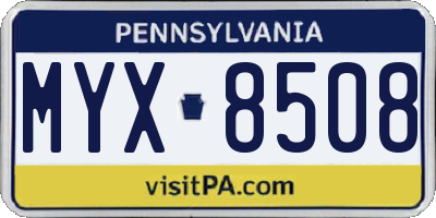 PA license plate MYX8508