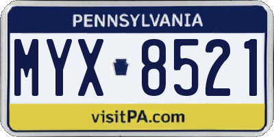 PA license plate MYX8521