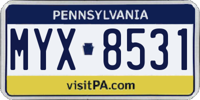 PA license plate MYX8531