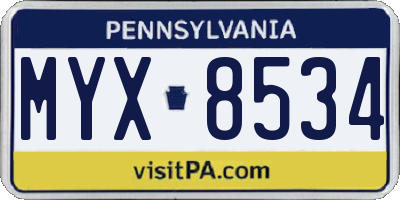 PA license plate MYX8534