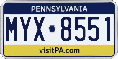 PA license plate MYX8551