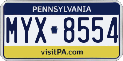 PA license plate MYX8554