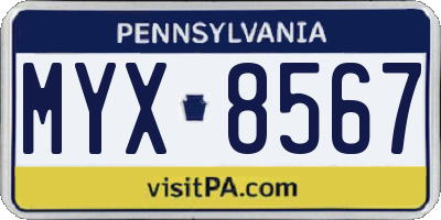 PA license plate MYX8567
