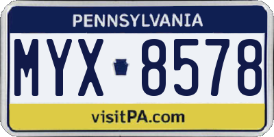 PA license plate MYX8578