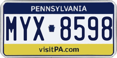 PA license plate MYX8598