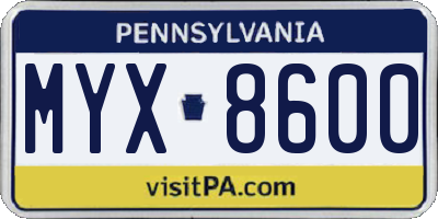 PA license plate MYX8600