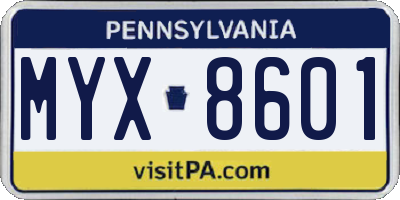 PA license plate MYX8601