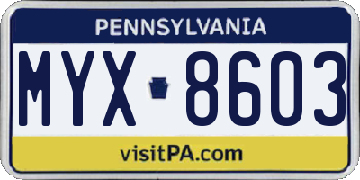 PA license plate MYX8603