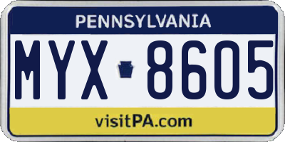 PA license plate MYX8605
