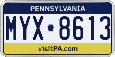 PA license plate MYX8613
