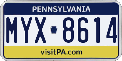 PA license plate MYX8614