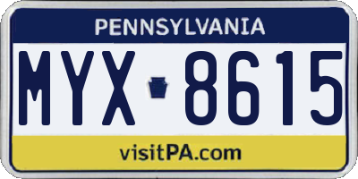 PA license plate MYX8615