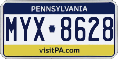 PA license plate MYX8628