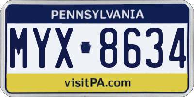 PA license plate MYX8634