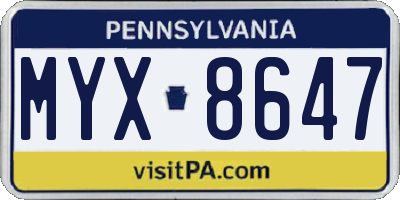PA license plate MYX8647