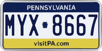 PA license plate MYX8667