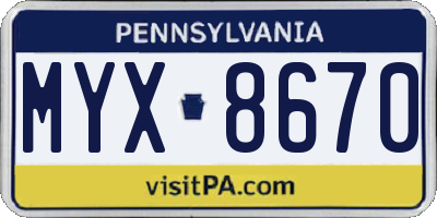 PA license plate MYX8670
