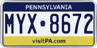 PA license plate MYX8672