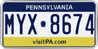 PA license plate MYX8674