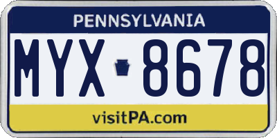 PA license plate MYX8678