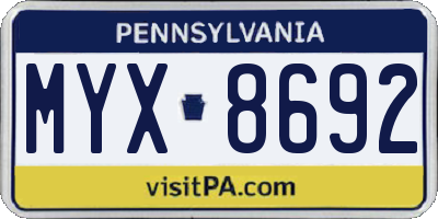 PA license plate MYX8692