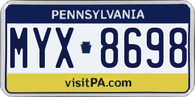 PA license plate MYX8698
