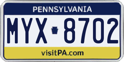 PA license plate MYX8702