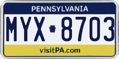 PA license plate MYX8703