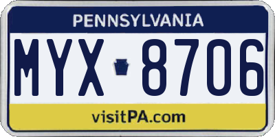 PA license plate MYX8706