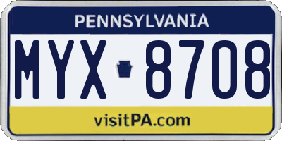 PA license plate MYX8708