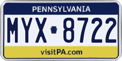PA license plate MYX8722