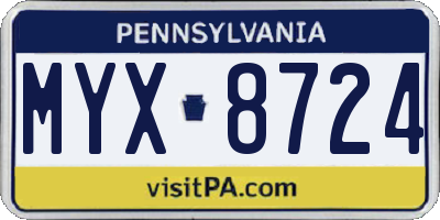 PA license plate MYX8724
