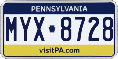 PA license plate MYX8728