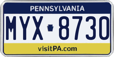PA license plate MYX8730