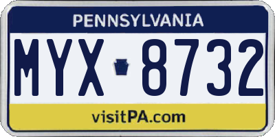 PA license plate MYX8732
