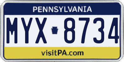 PA license plate MYX8734