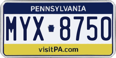 PA license plate MYX8750