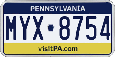 PA license plate MYX8754