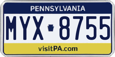 PA license plate MYX8755