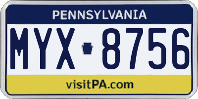PA license plate MYX8756