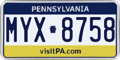 PA license plate MYX8758