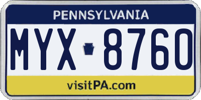 PA license plate MYX8760