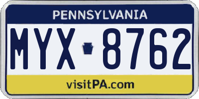 PA license plate MYX8762