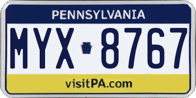 PA license plate MYX8767