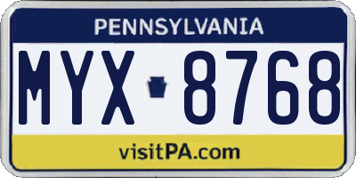 PA license plate MYX8768