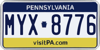 PA license plate MYX8776