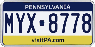 PA license plate MYX8778