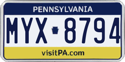 PA license plate MYX8794