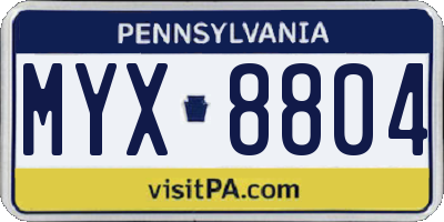 PA license plate MYX8804