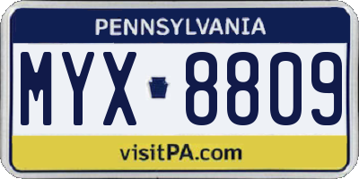 PA license plate MYX8809